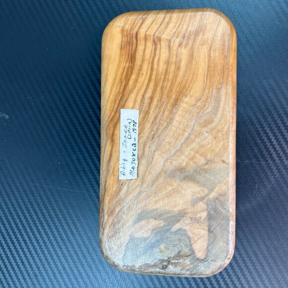 Vintage Oliv-Art Olive Wood Butter Dish with Metal Knife Made in Spain - Picture 5 of 7